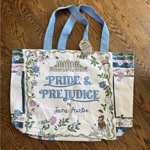 Pride & Prejudice canvas Tote Bag with Blue Handles